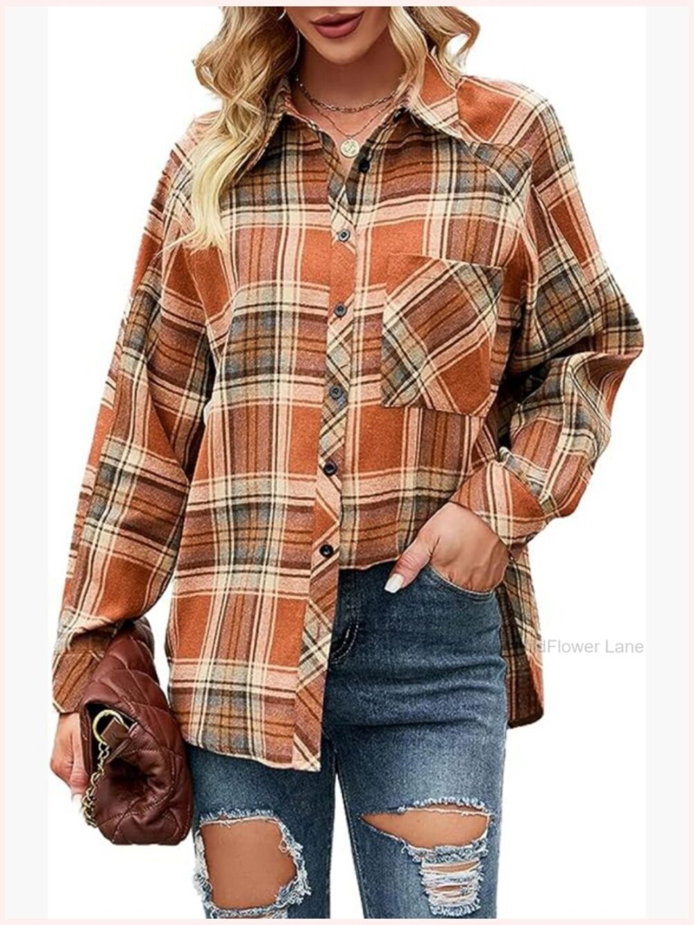 Oversized Flannel Plaid Button Down Shacket Blouse Tops - Picture 1 of 7